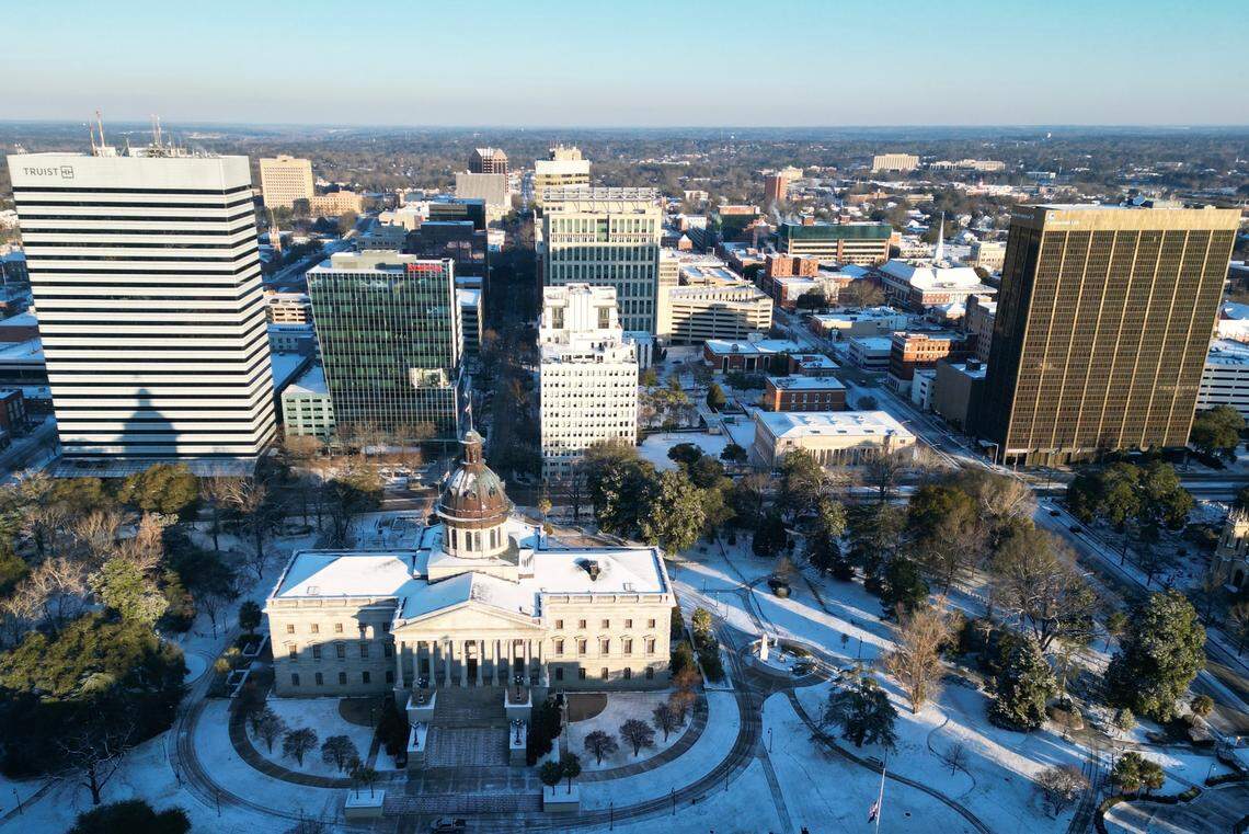 A look at a snow covered State House in downtown Columbia, South Carolina from a Jan. 21, 2025 storm.
