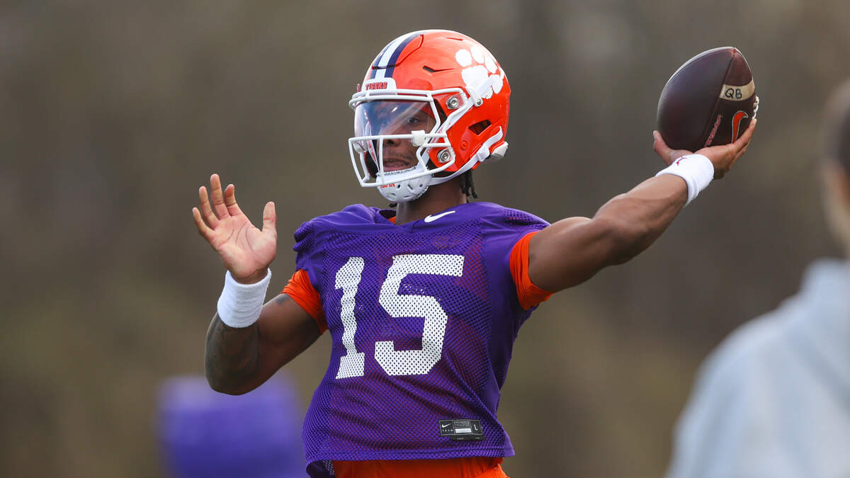 Clemson quarterback Chris Denson (15) during 2026 spring practice