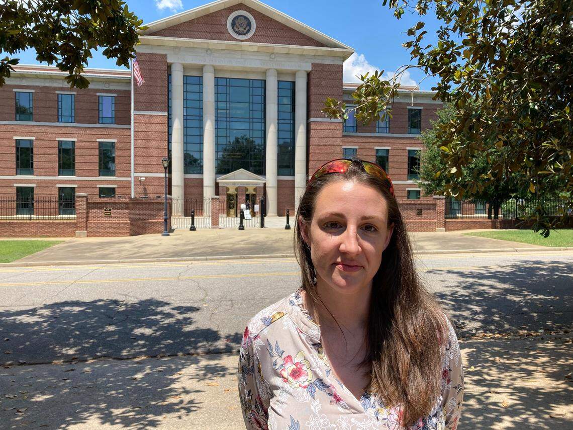 York County, S.C., resident Kerri Bishop is a leading critic of the New-Indy paper mill, which has been blasted for releasing powerful odors after making changes at the plant south of Charlotte. Bishop was in Columbia in June 2022 to attend a federal court hearing over a lawsuit against New-Indy.