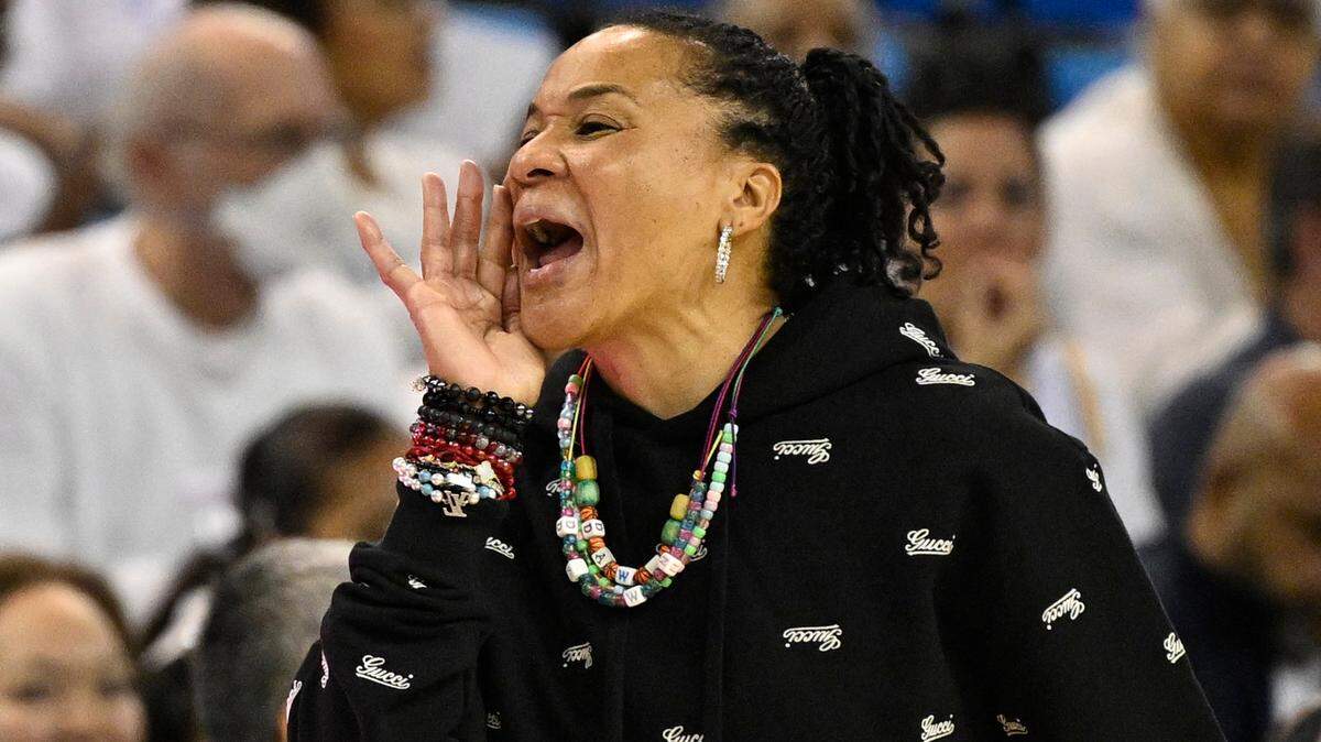 South Carolina Gamecocks coach Dawn Staley is shown during the third quarter of Sunday’s against the UCLA Bruins in Los Angeles.