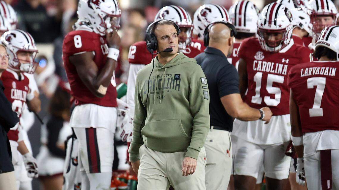 South Carolina’s Shane Beamer during Saturday’s game against Wofford at Williams-Brice Stadium.
