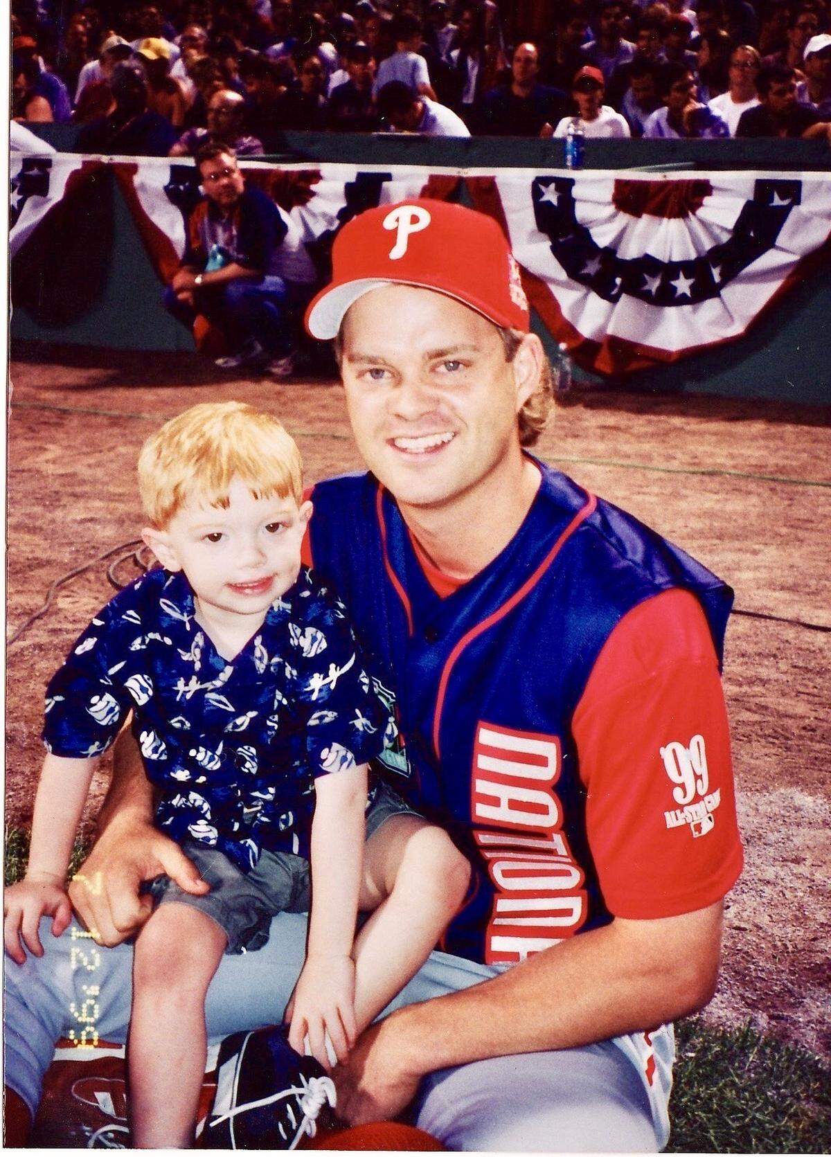 Grayson Byrd with his father Paul at the 1999 Home Run Derby in Boston. Paul was named to the All-Star team that year.