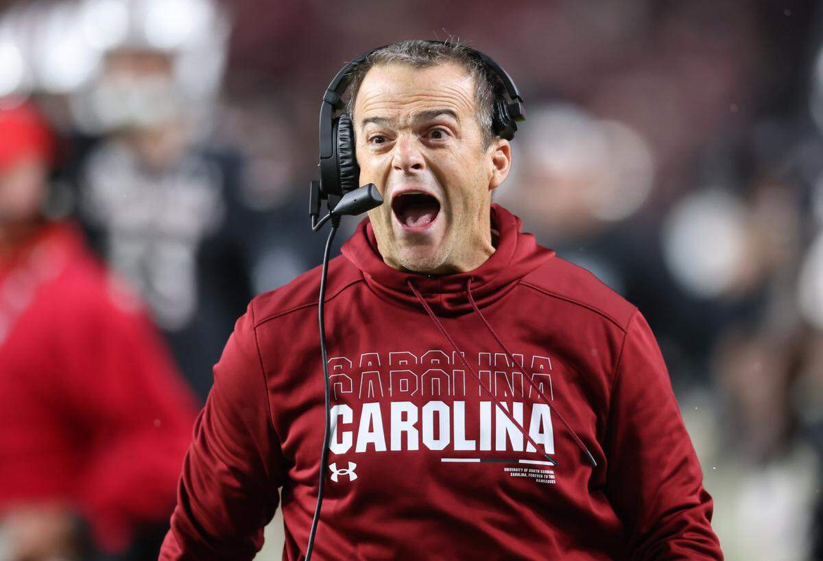 South Carolina head coach Shane Beamer voices his frustration with an official during the Gamecocks’ game against Missouri at Williams-Brice Stadium in Columbia on Saturday, November 16, 2024.