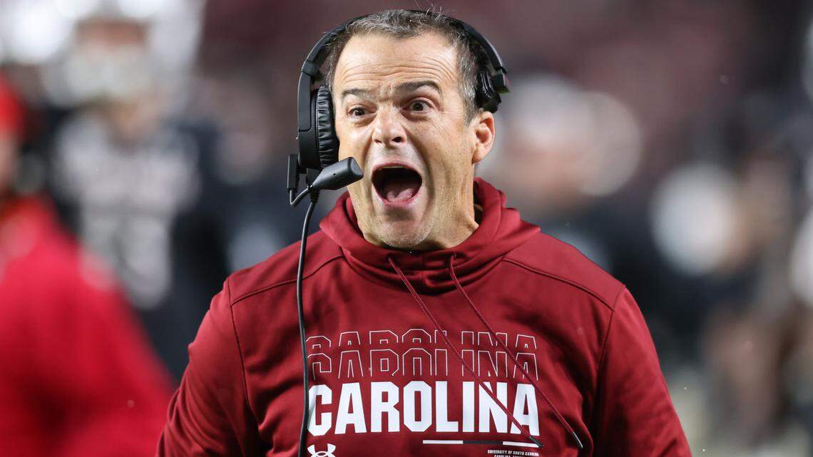 South Carolina head coach Shane Beamer voices his frustration with an official during the Gamecocks’ game against Missouri at Williams-Brice Stadium in Columbia on Saturday, November 16, 2024.