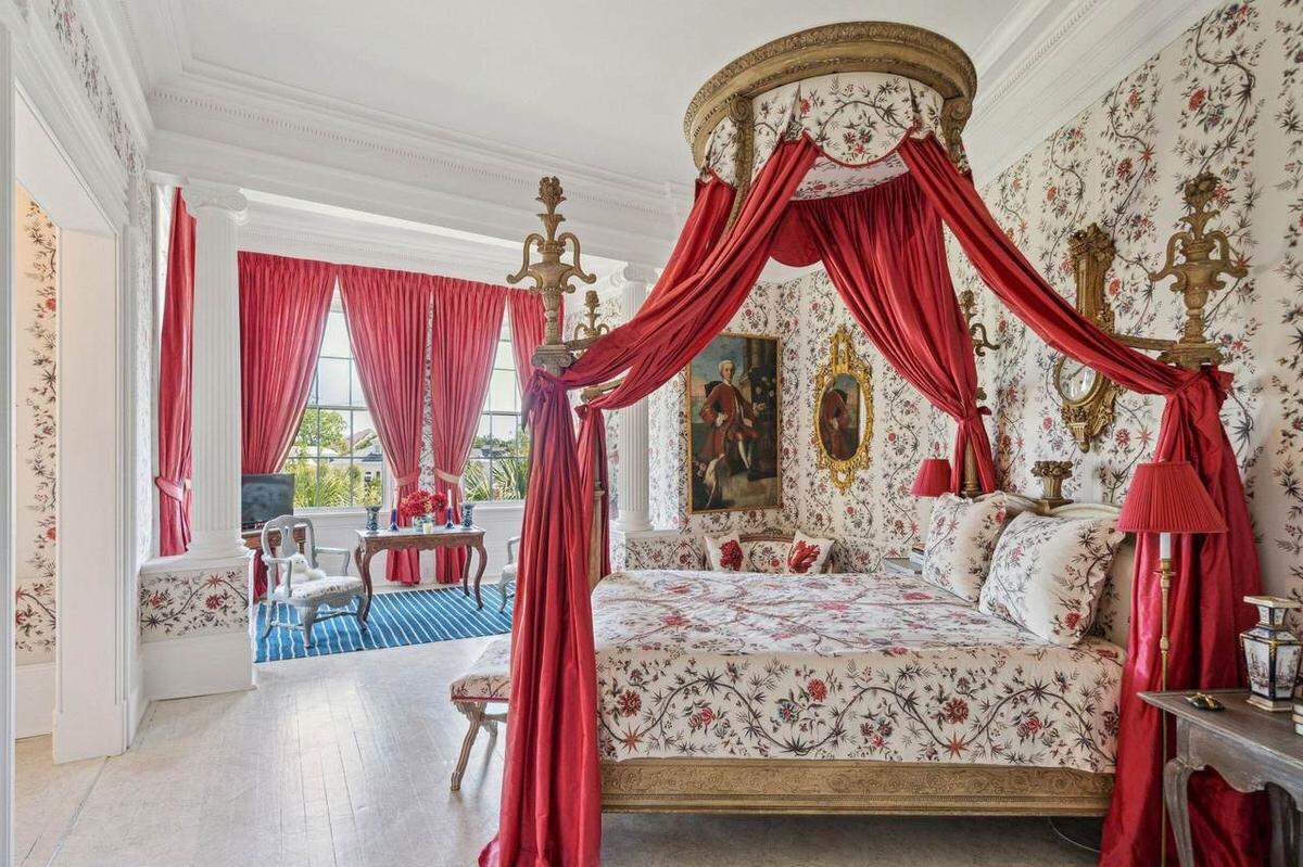 A bedroom in a $12.5 million Charleston home for sale.