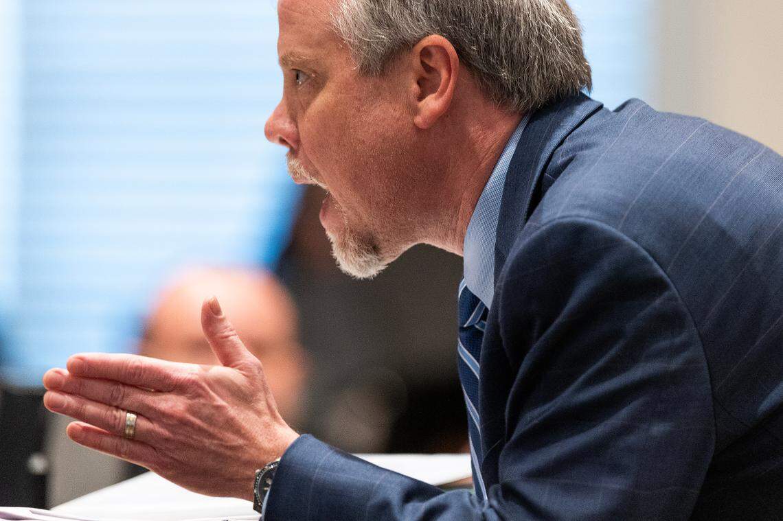 Prosecutor Creighton Waters asks Alex Murdaugh to remember a specific time he lied to a client’s face during Murdaigh’s trial for murder at the Colleton County Courthouse on Thursday, Feb. 23, 2023. Joshua Boucher/The State/Pool