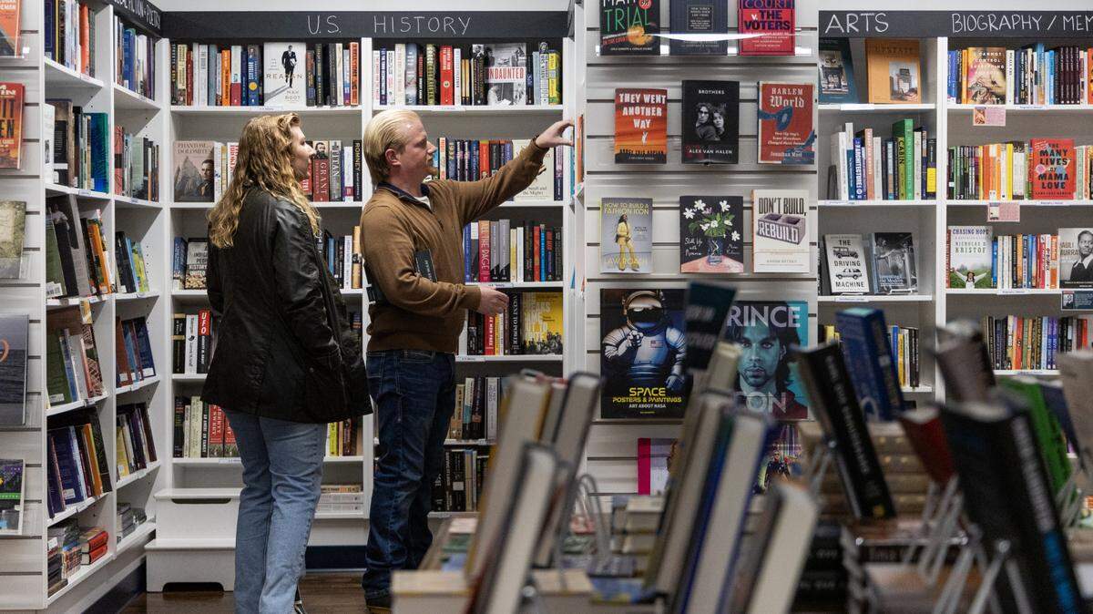 People show for books during an event at All Good Books in Columbia, South Carolina on Tuesday, November 19, 2024.