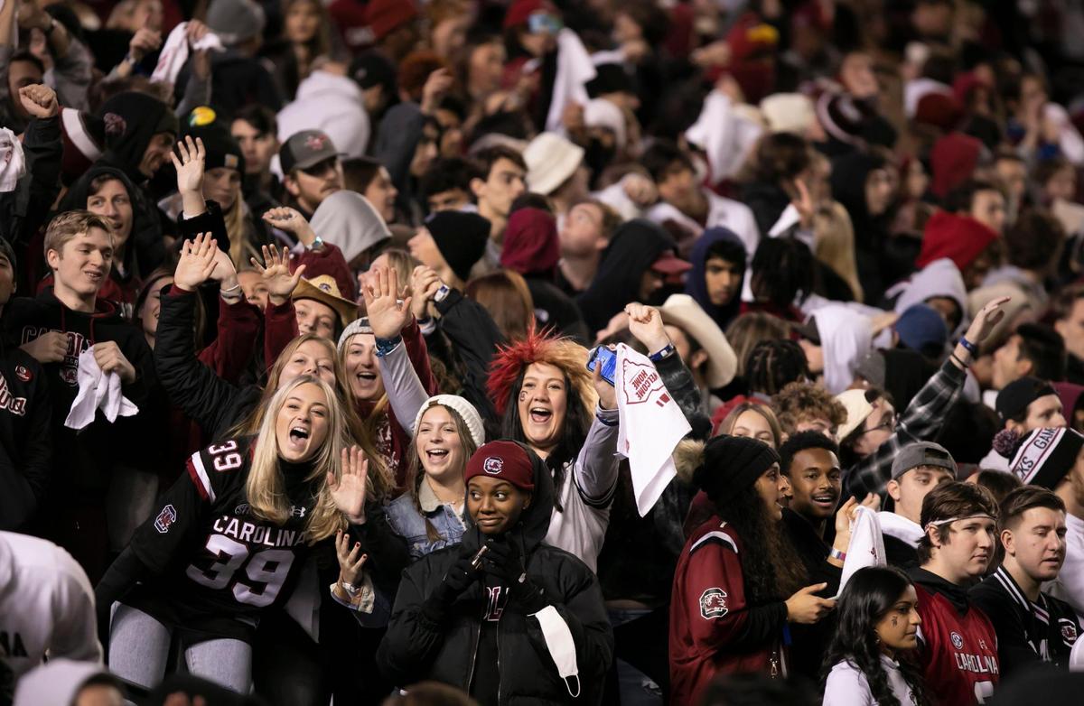 Fans cheer during the Gamecocks’ game against Clemson at Williams-Brice Stadium on Saturday, Nov. 27, 2021.