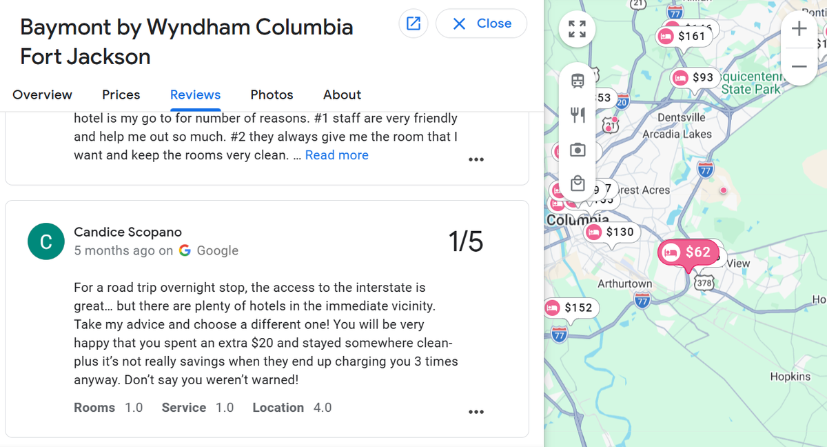 Baymont by Wyndham Columbia Fort Jackson Google review