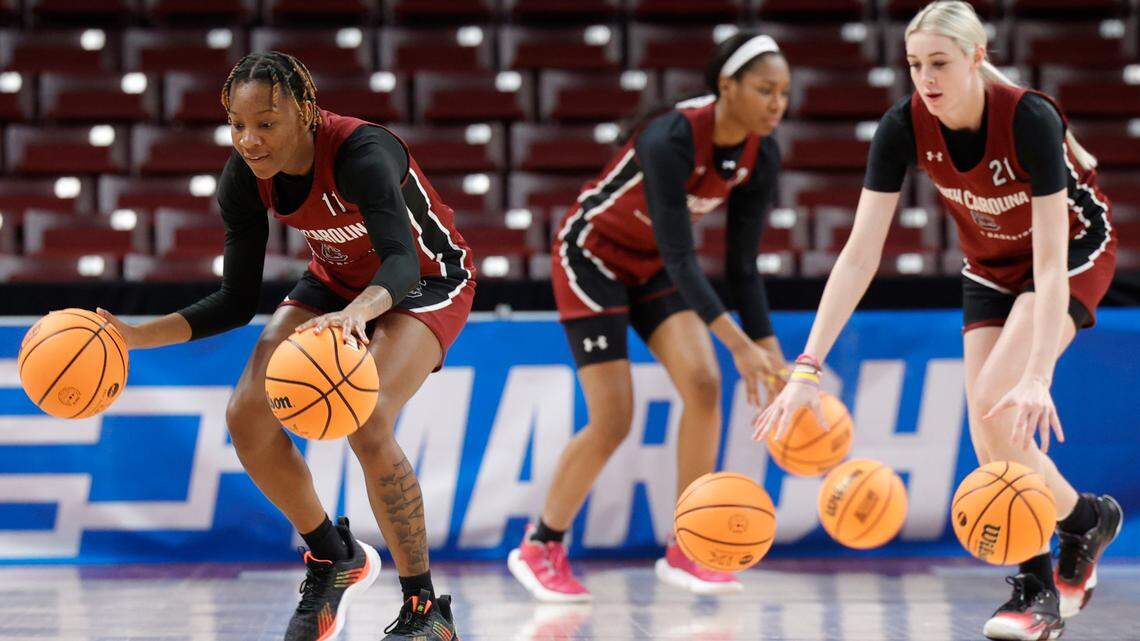 South Carolina practices before the NCAA Tournament at Colonial Life Arena on Thursday, March 16, 2023.