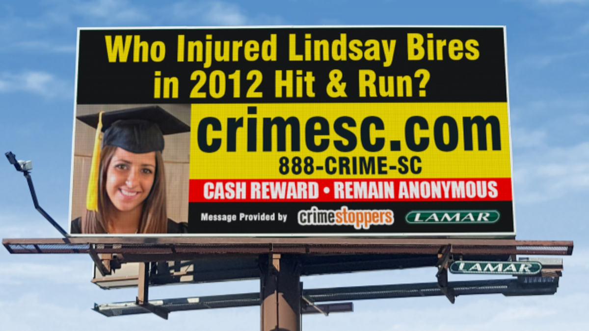 Lindsay Bires was seriously hurt in a hit-and-run incident in Columbia in 2012. Police are still looking for clues.