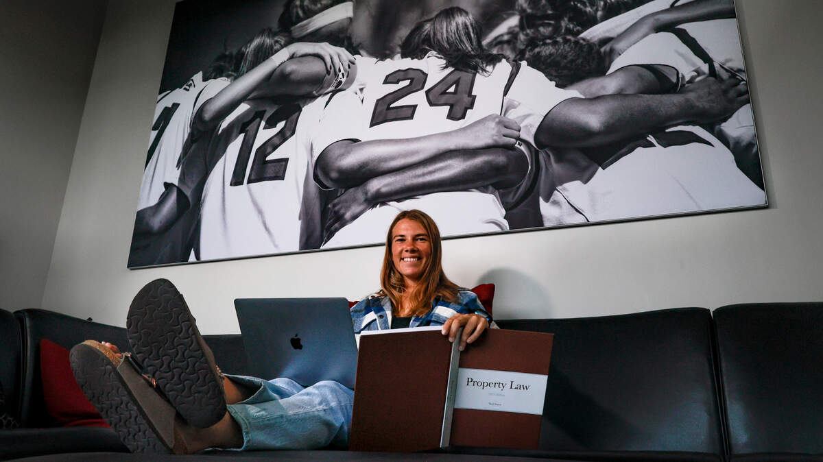 Soccer player Claire Griffiths is often found studying in the lounge at the University of South Carolina soccer complex.