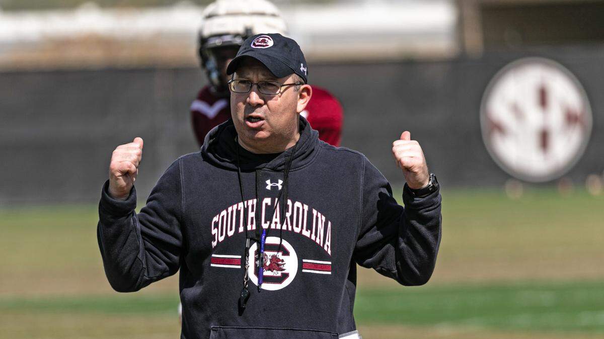South Carolina special teams coach Pete Lembo during a 2021 spring football practice