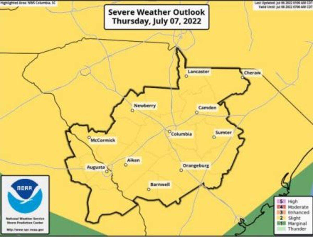 Severe weather is in the forecast for the Midlands, according to the National Weather Service.