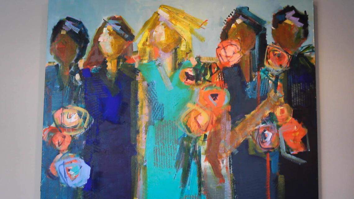 A painting by a local artist hangs in the entryway of Jasmine Road, a home for human trafficking survivors.