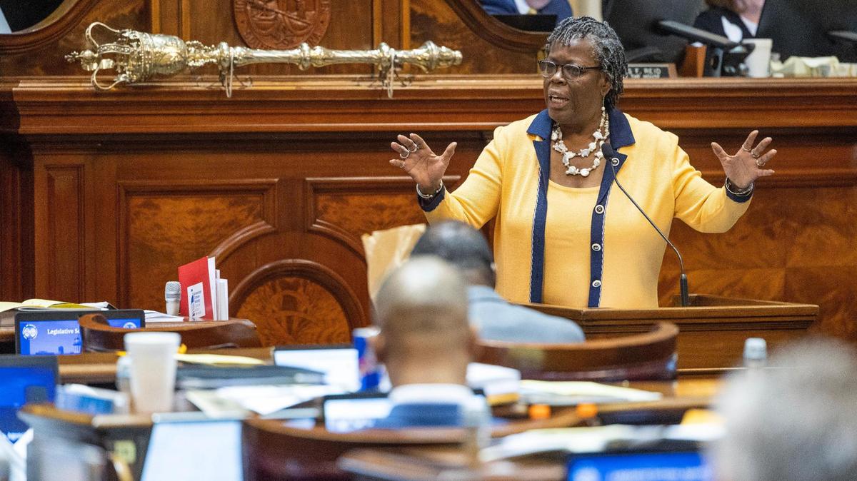Representative Gilda Cobb-Hunter, D-Orangeburg, introduces an amendment to a bill that would ban abortions after six weeks at the South Carolina State House on Tuesday, May 16, 2023. Democrats have introduced hundreds of amendments to the bill.