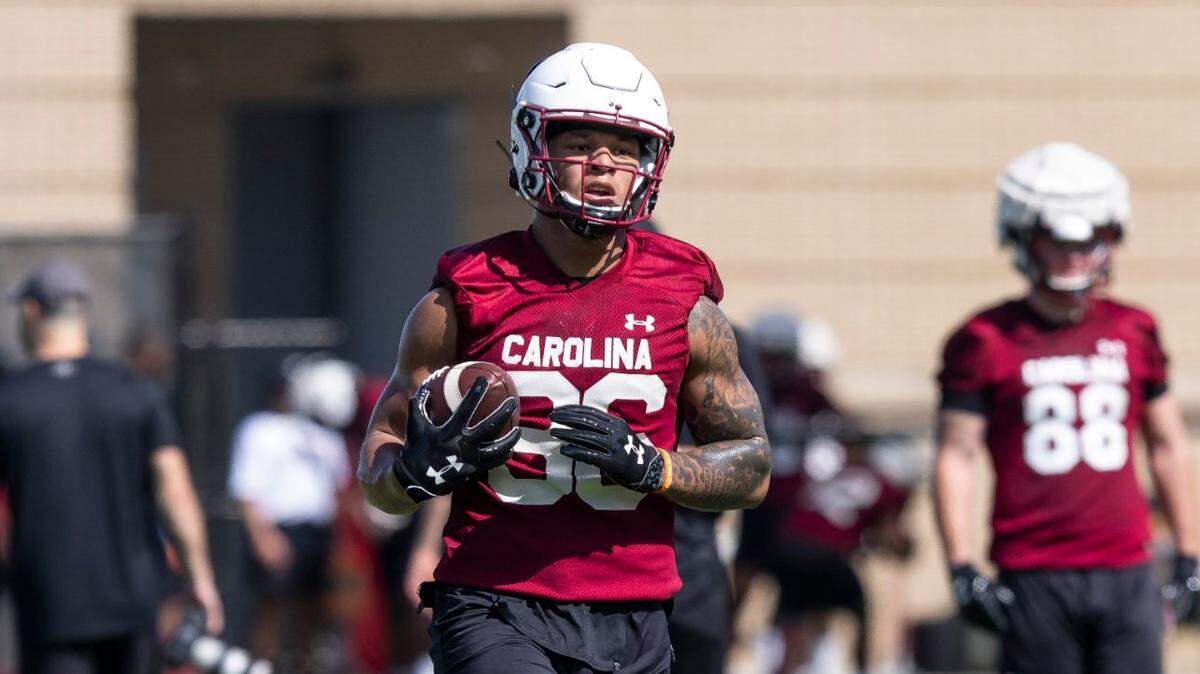 Chad Terrell runs drills during the Gamecocks first day of practice on Friday, August 5, 2022.