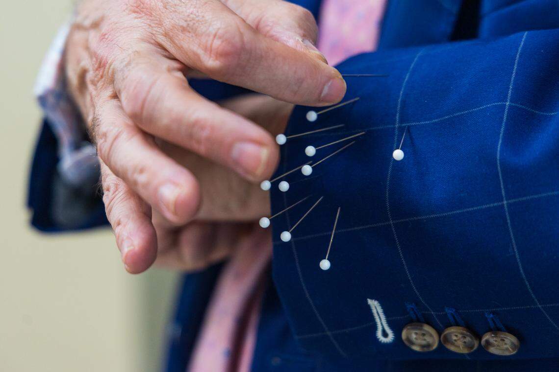 Perry Lancaster shows how he stores pins while he works at Brittons of Columbia on Tuesday, September 16, 2025.