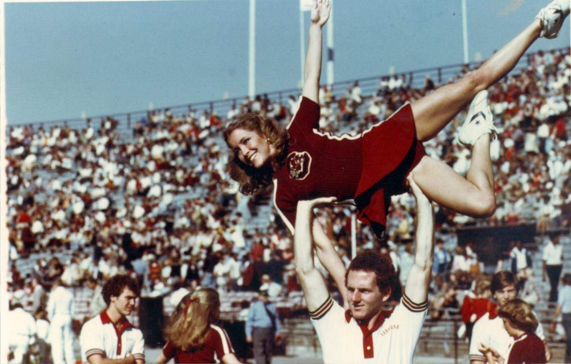 This file photo shows Donna Rice Hughes as a cheerleader at the University of South Carolina circa 1979.