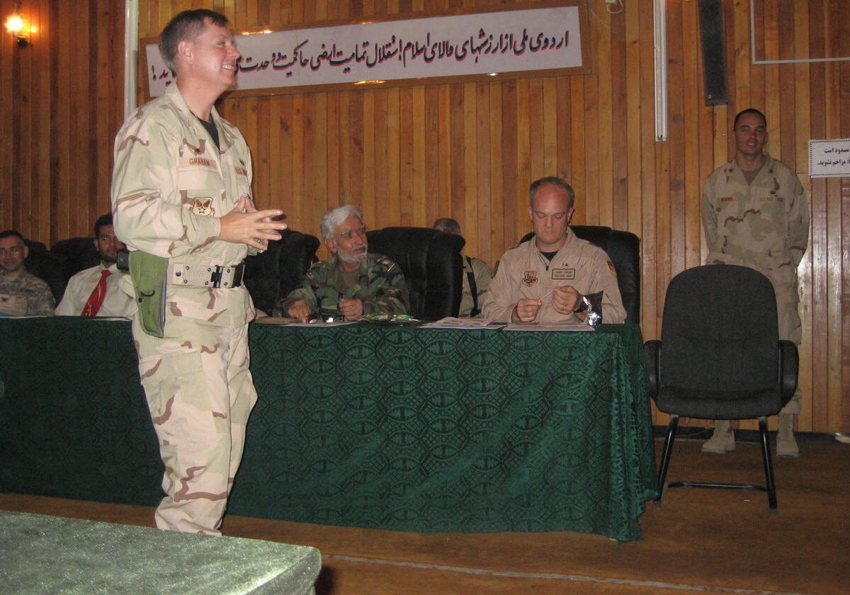 From 2006: Col. Lindsey Graham went to Afghanistan on a covert mission to train lawyers and judges in the fledgling nation's armed forces. Here, he talks to about 70 Afghan military judges, lawyers and prosecutors during a two-day training session at the Afghan Ministry of Defense in Kabul, Afghanistan.