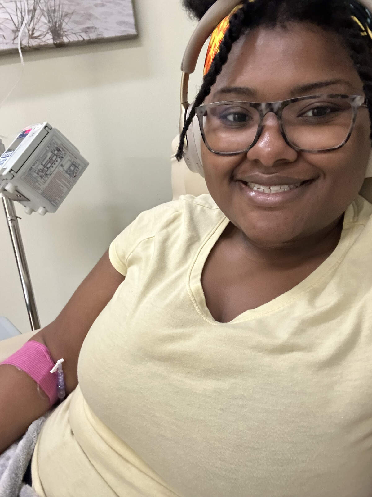 Tara Shider sits for an infusion treatment in Charleston to help combat her MS diagnosis.