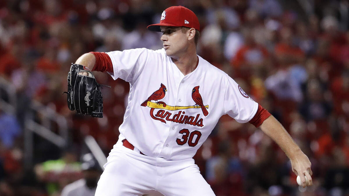 St. Louis Cardinals relief pitcher Tyler Webb throws during the eighth inning of a baseball game against the Colorado Rockies Tuesday, July 31, 2018, in St. Louis.