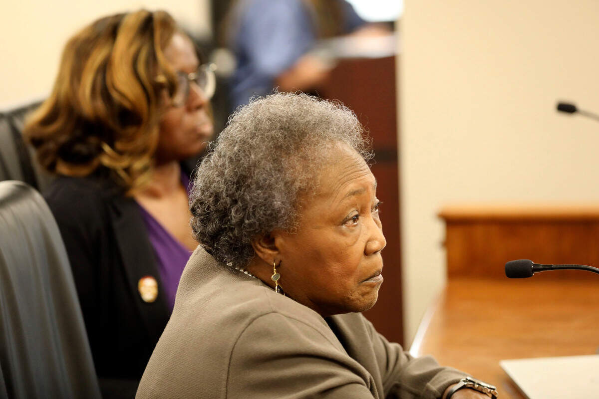 Emanuel AME shooting survivors Felicia Sanders, rear, and Polly Sheppard, front, speak during a South Carolina Senate subcommittee hearing on a hate crimes bill, Tuesday, March 28, 2023, in Columbia, S.C. (AP Photo/Jeffrey Collins)