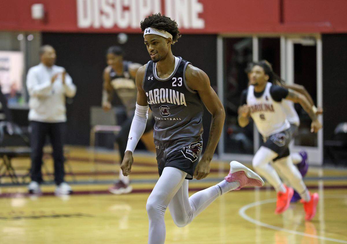 South Carolina’s Cam Scott during a summer men’s basketball practice on Tuesday, July 30, 2024 inside Carolina Coliseum.