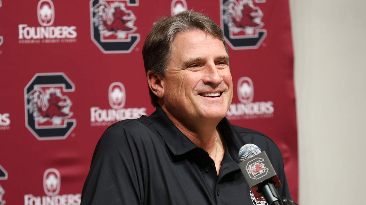 Mike Shula is introduced as the South Carolina Gamecocks’ new offensive coordinator at a press conference Dec. 18, 2024 at the Long Family Football Operations Center.