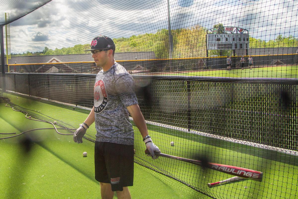 North Greenville University's Jared Williams waits to bat during practice Wednesday April 25, 2018, at North Greenville University in Tigerville, SC. Williams played at the University of South Carolina before transferring to North Greenville University.