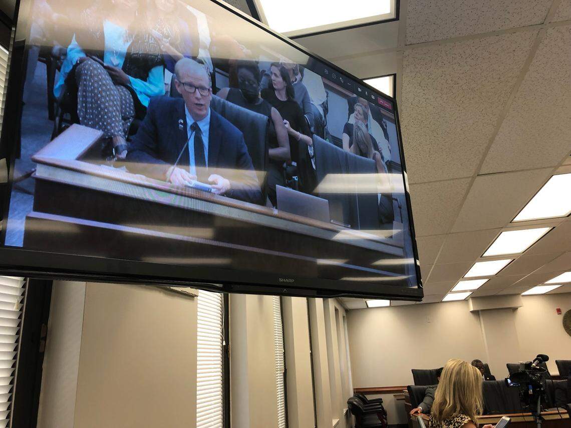 Phil Ford, with South Carolina United for Justice and Equality, testifies Monday, June 21, 2021, against a Senate bill that would undo the city of Columbia’s LGBTQ conversion therapy ban.