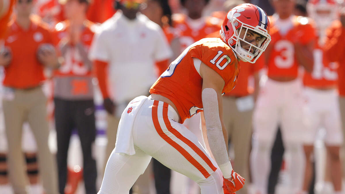 Clemson wide receiver Troy Stellato (10) is seen during the Notre Dame game in Clemson, S.C. on Saturday, Nov. 4, 2023. (Travis Bell/SIDELINE CAROLINA)