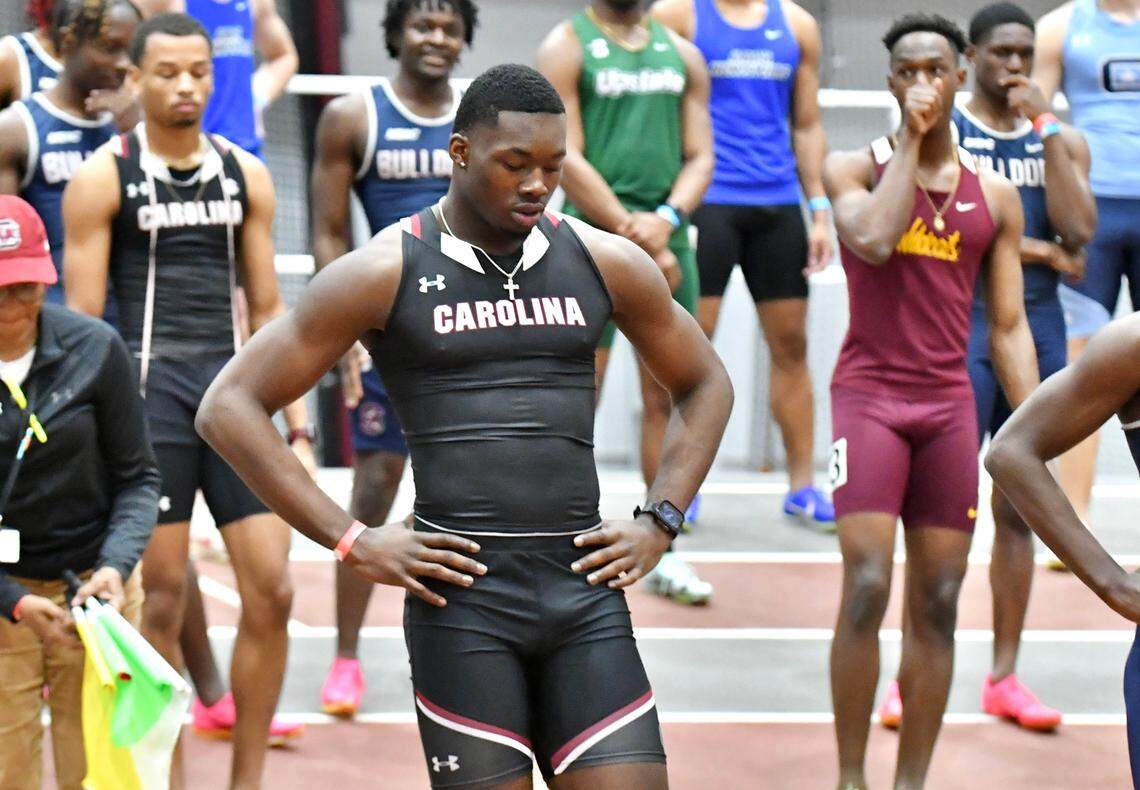 South Carolina’s Nyck Harbor ran in the 60m and 200m races with the USC track team on Saturday.