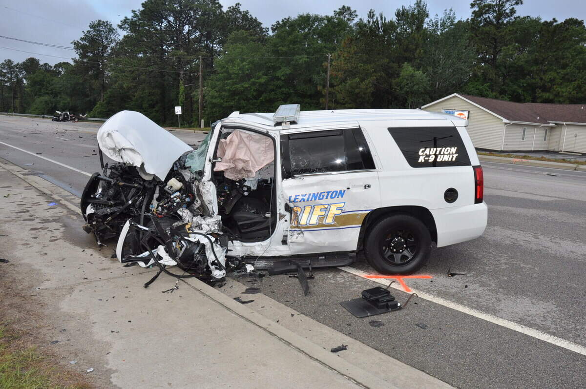 The Lexington County Sheriff’s Department SUV of former Deputy Roy Hall was demolished in a wreck.