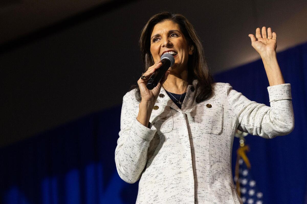 Presidential primary candidate and former South Carolina Governor Nikki Haley speaks to supporters in North Charleston, South Carolina on Wednesday, January 24, 2024.