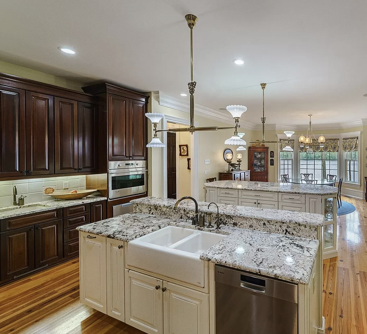 The kitchen has upscale appliances.