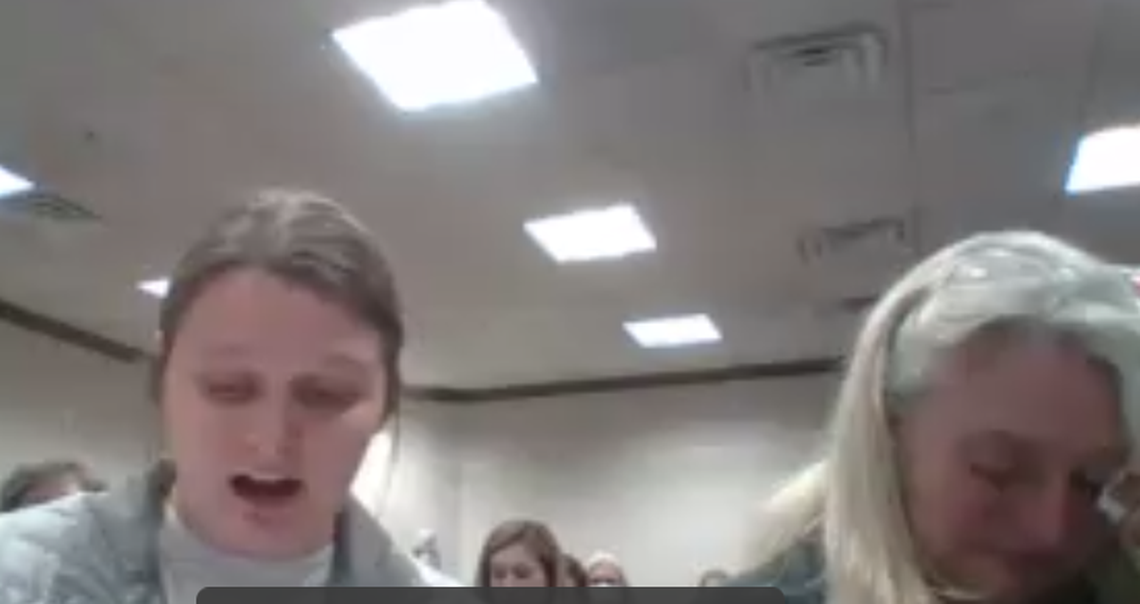 Kelsey Harvell and her mother Donna Parris plead with the judge to keep Caleb Kennedy in jail.