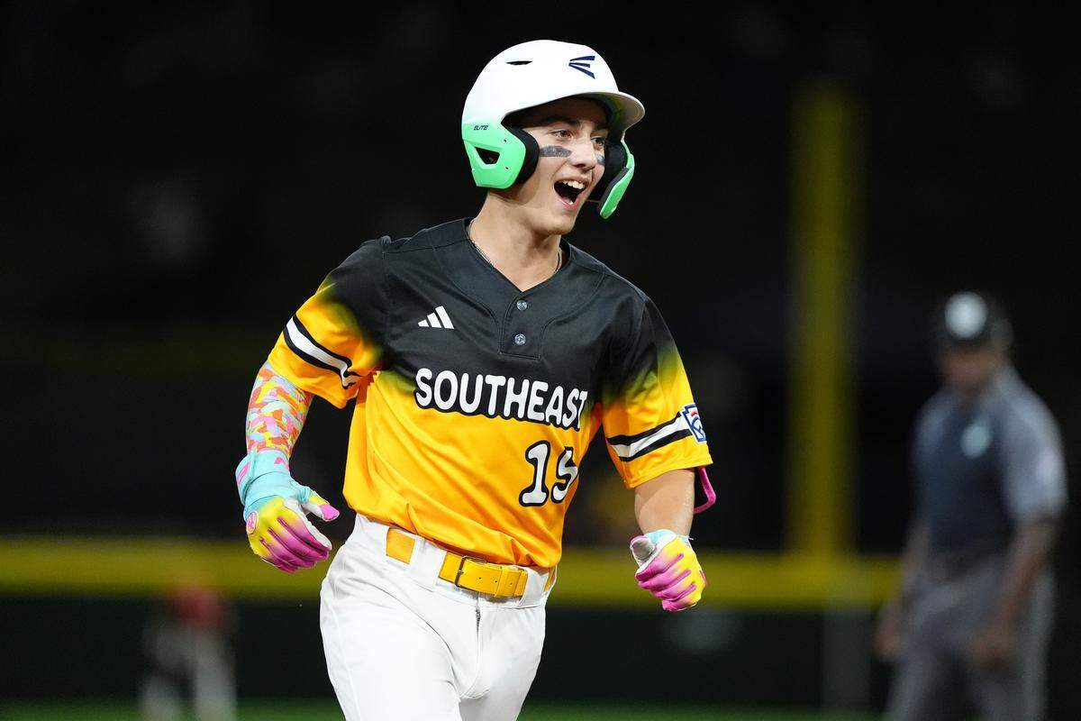 Irmo’s Joe Giulietti (15) rounds the bases after hitting a home run against Nevada in the fourth inning of a Little League World Series game Thursday at Howard J. Lamade Stadium in Williamsport, Pa.