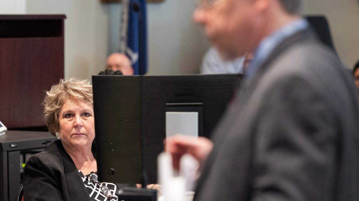 Colleton County Clerk of Court Rebecca Hill listens as Prosecutor Creighton Waters makes closing arguments in Alex Murdaugh’s trial for murder at the Colleton County Courthouse on Wednesday, March 1, 2023. Joshua Boucher/The State/Pool