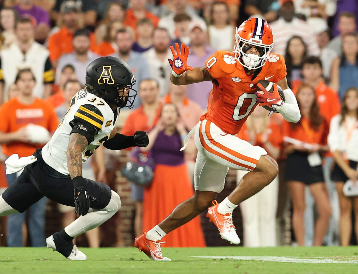 Clemson wide receiver Antonio Williams (0) runs against Appalachian State in Clemson, S.C. on Saturday, Sept. 7, 2024.