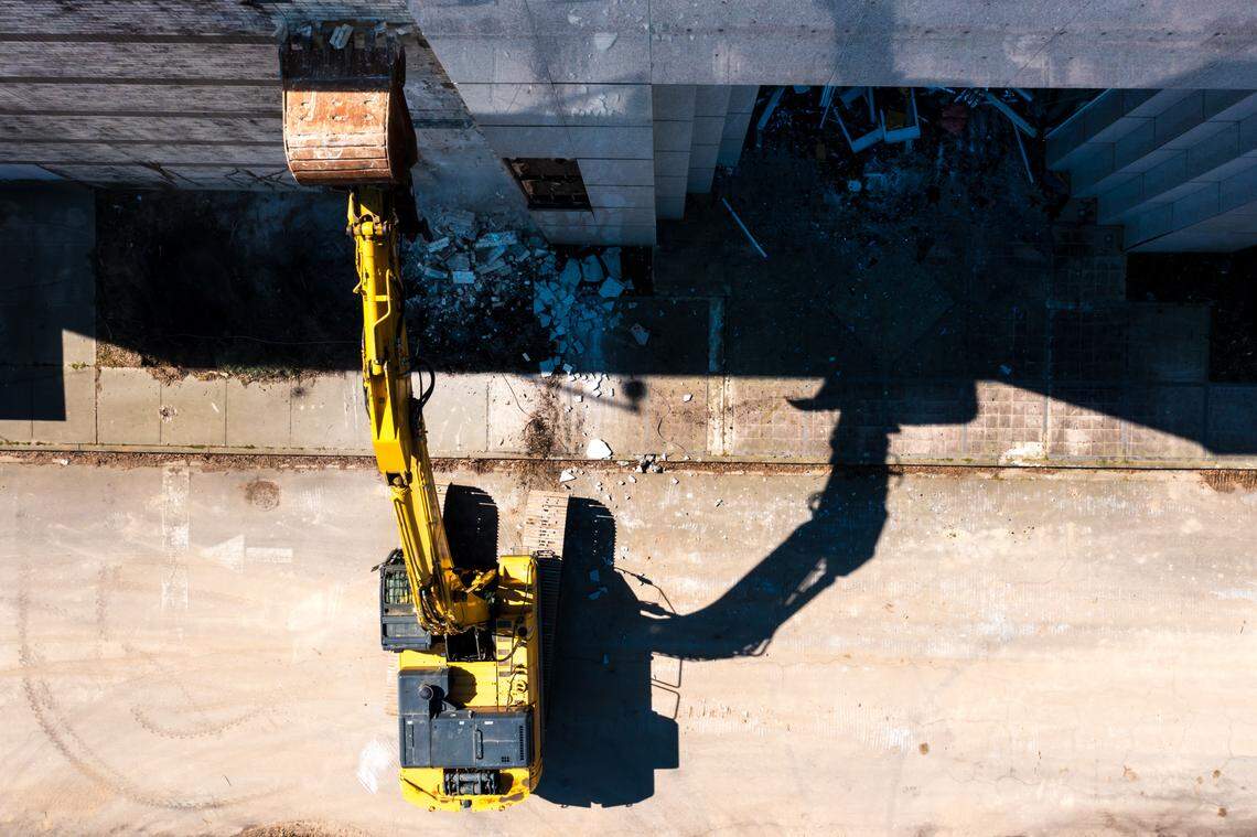 Demolition at the former Parisian department store at the Richland Mall in Forest Acres Wednesday morning, March 20, 2024.