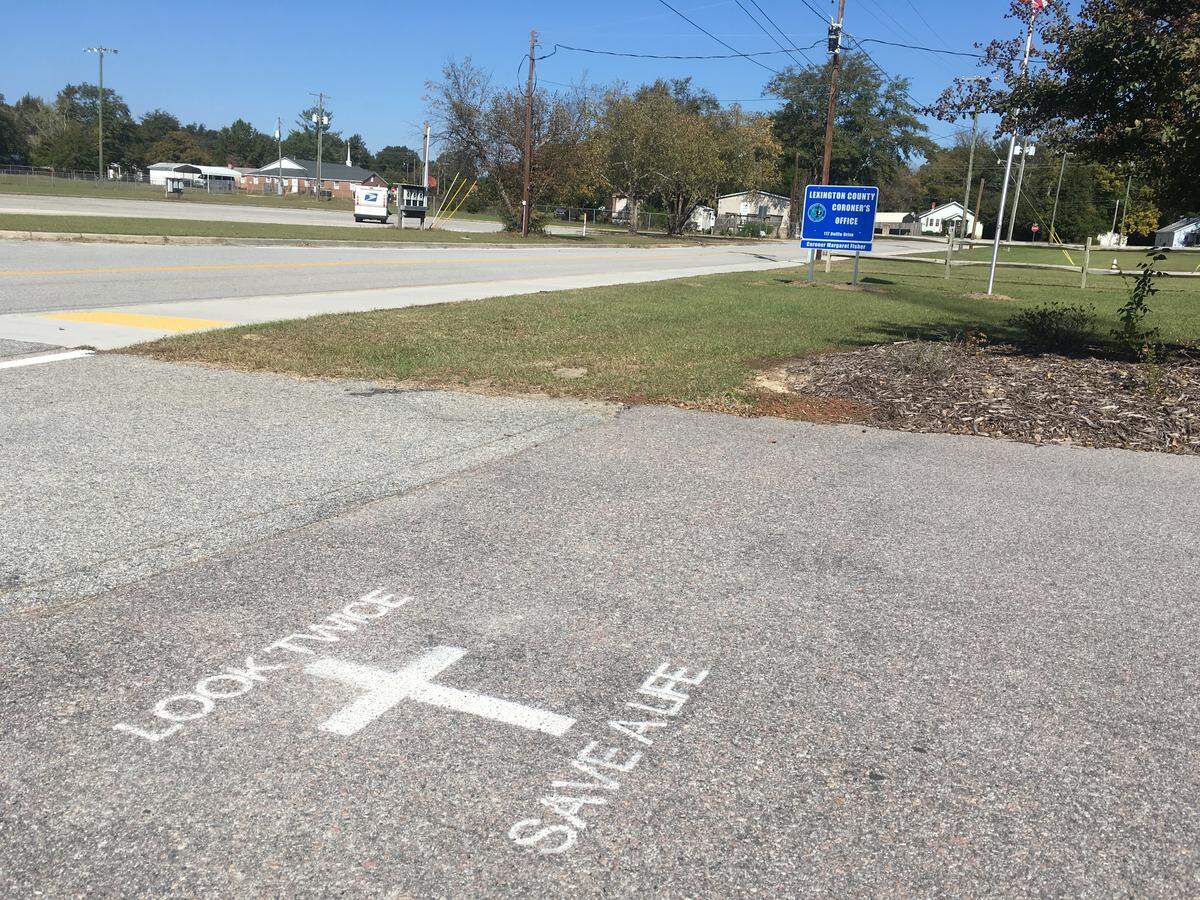 “Look Twice, Save a Life” painted near the roadway of the Lexington County Coroner’s Office. The slogan became a nation-wide reminder for people to look out for motorcycles.
