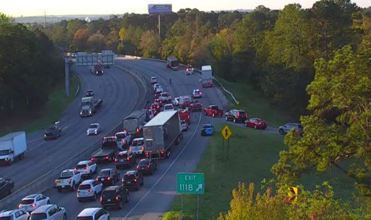 Vehicles are backed up following a crash.