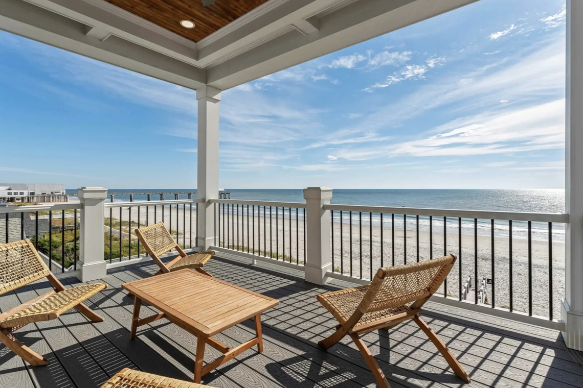 The house has three decks overlooking the beach.
