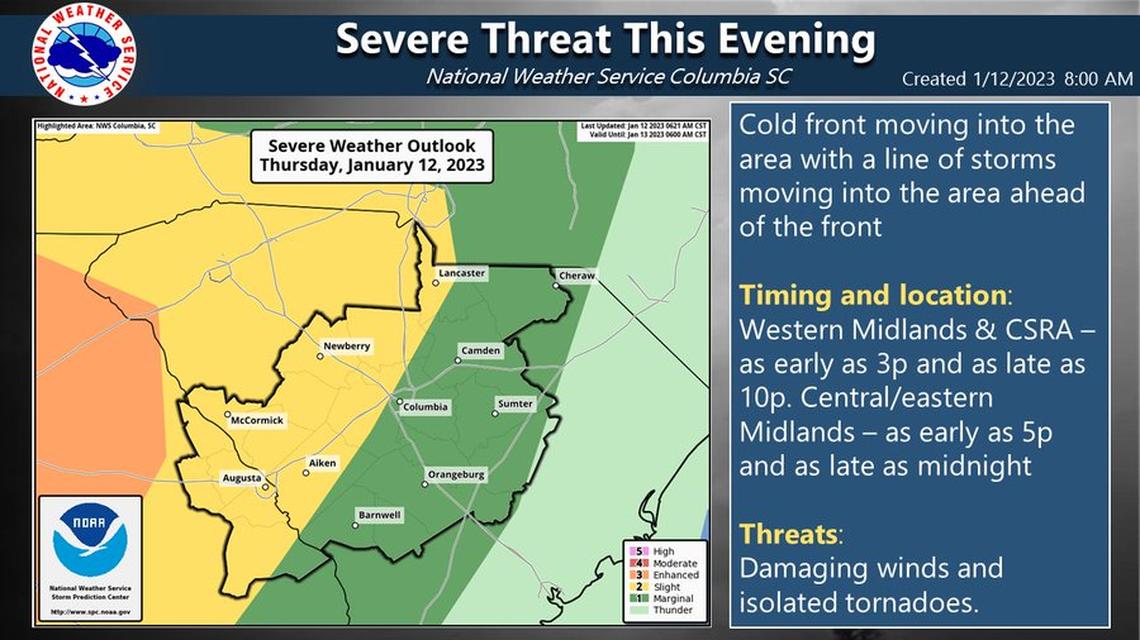 The National Weather Service said there is a threat of severe weather in the Midlands.
