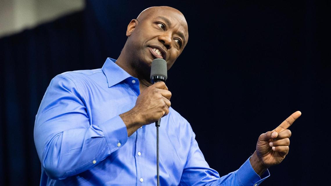 Senator Tim Scott announces his bid for the presidency at Charleston Southern University on Monday, May 22, 2023.