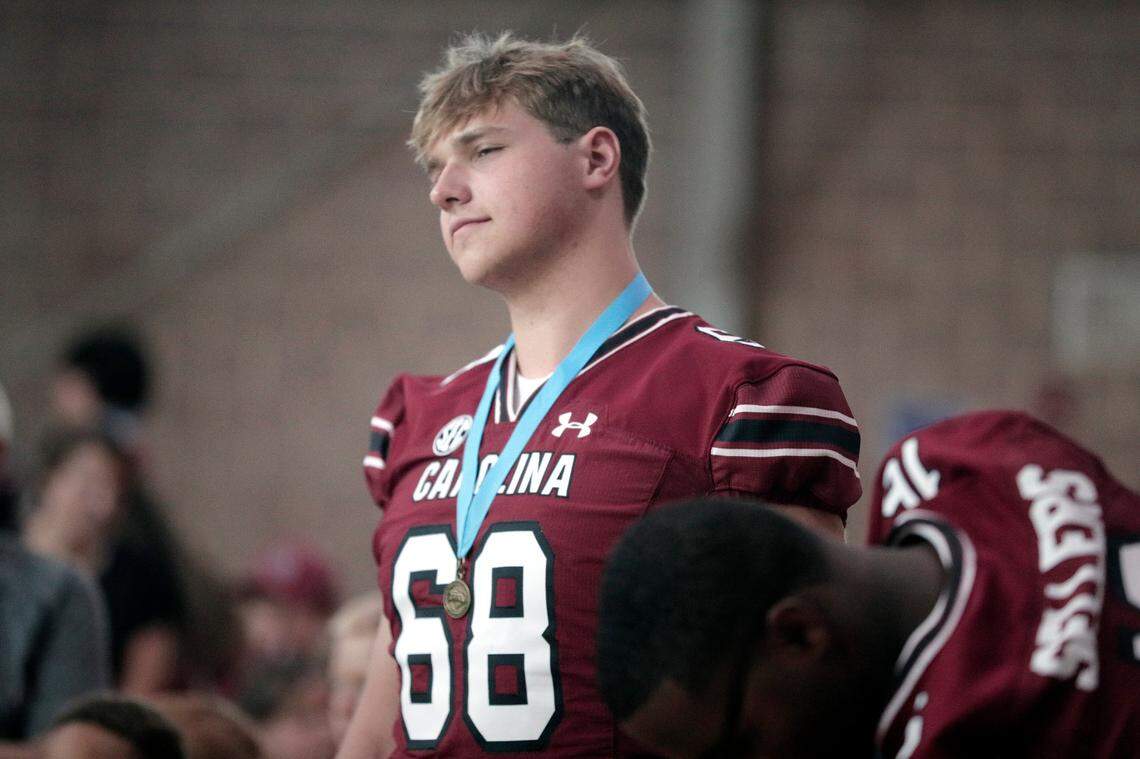 Campbell Vandiver and the University of South Carolina football team freshmen took part in the annual Pigskin Poets reading event Friday, July 21, 2023 at the Drew Wellness Center in Columbia.