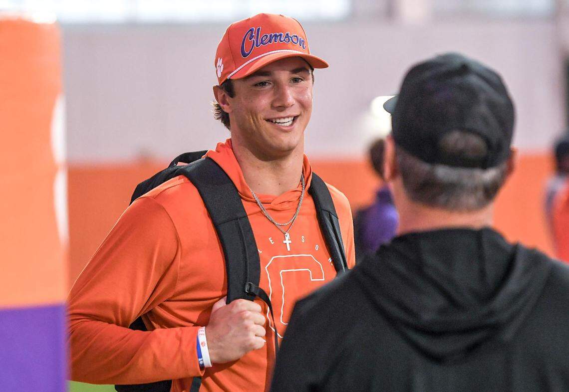 Clemson quarterback Cade Klubnik helps out at the 2024 Dabo Swinney Football Camp in Clemson in Clemson June 5, 2024.
