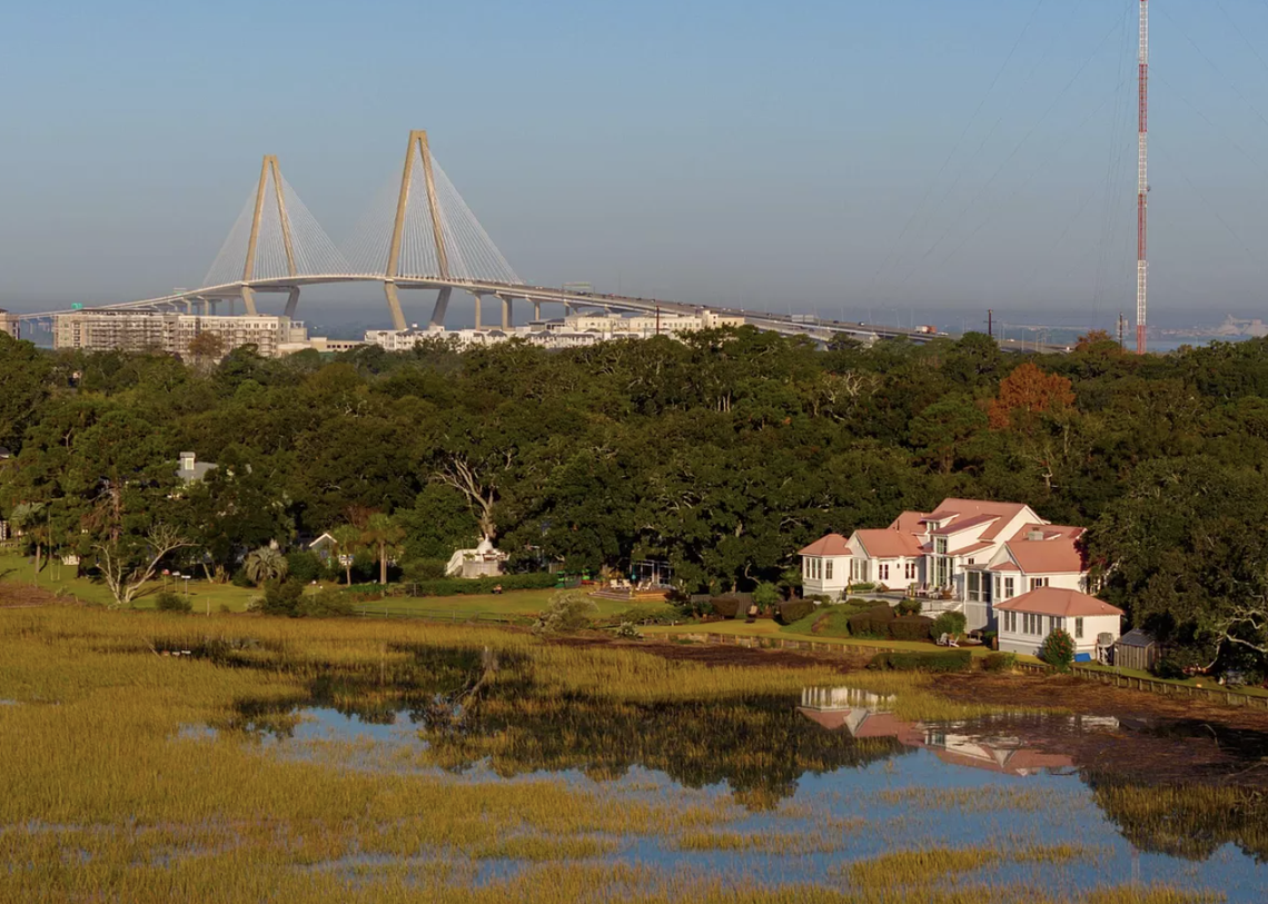The house is located at the foot of the Ravenel Bridge.