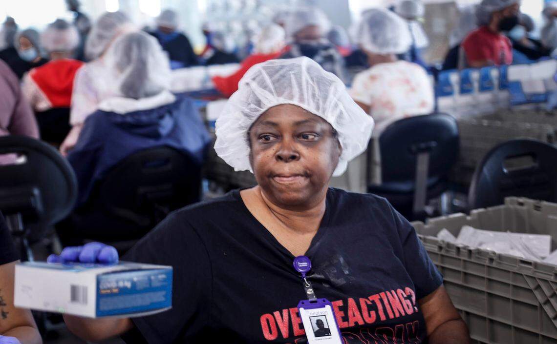 Lynette Culbreath works at Nephron Pharmaceuticals through Vocational Rehab. She is among 2,900 part-time employees recently hired at the plant to help assemble at-home Coronavirus testing kits.